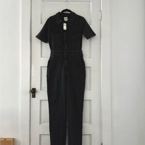 Aerie Short Sleeved Boiler Suit Black Denim Jumpsuit